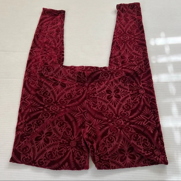 BlackMilk Burned Velvet Wine Leggings, S - Picture 2 of 9